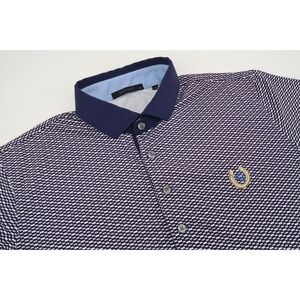 Greyson Mens Large Navy Check Geometric Golf Performance Polo Shirt Short Sleeve